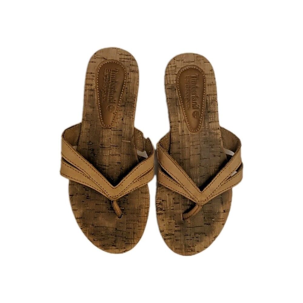 Timberland Earthkeepers Sandals Women 6.5 Cork Bed Thong Tan Slides